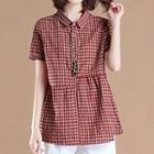 Short-sleeve Checker Ribbon Back Top
