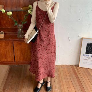 Floral Corduroy Spaghetti Strap Midi A-line Dress