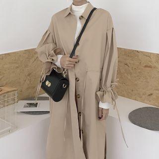 Single-breasted Long Jacket Khaki - One Size