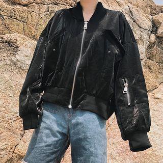 Lettering Cropped Bomber Jacket