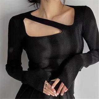 Square Neck Cutout Long Sleeve Knit Top