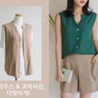 Mandarin-collar Open-placket Vest