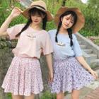 Short-sleeve Print T-shirt / Floral Print Mini Skirt