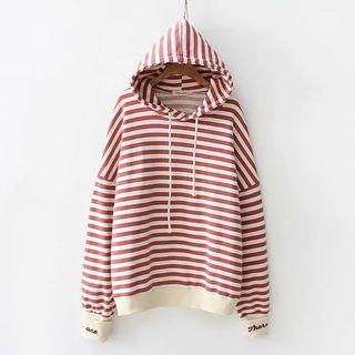 Striped Drawstring Hoodie As Shown In Figure - One Size