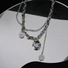Smiley Pendant Layered Stainless Steel Necklace 1 Pc - Silver - One Size