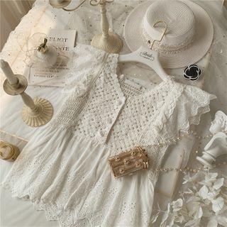 Crochet Panel Eyelet Sleeveless Blouse