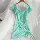 Drawstring Plain Mini Bodycon Dress