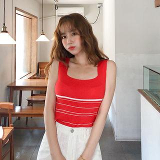 Square-neck Stripe Knit Tank Top
