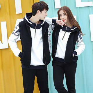 Couple Matching Set: Patterned Hoodie + Vest + Sweatpants