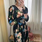 Floral Long-sleeve Dress / Plain Coat