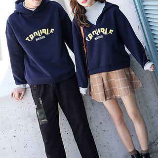 Couple Matching Lettering Hoodie / Mini Plaid A-line Skirt / Harem Pants