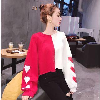 Heart Print Pullover / Cut-out Cropped Skinny Jeans
