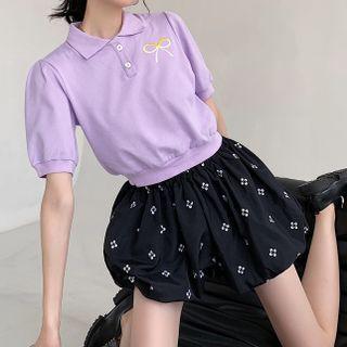 Short-sleeve Bow Embroidered Polo Shirt