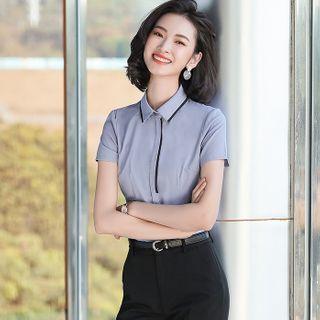 Contrast Trim Short-sleeve Shirt / Dress Pants / Set