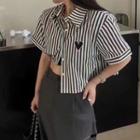 Short-sleeve Heart Embroidered Crop Shirt