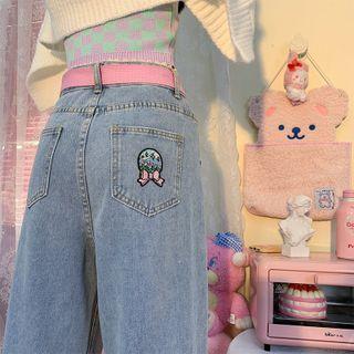 Embroidered Washed Loose Fit Jeans