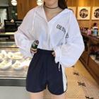 Lettering Hooded Long-sleeve Top / Color Block Shorts
