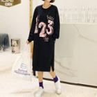 Numbering Long-sleeve Midi Dress