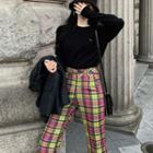 Striped Blazer / High-waist Plaid Pants