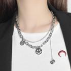 Smiley Pendant Alloy Layered Necklace Silver - One Size