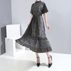 Short-sleeve Multi-patterned Midi A-line Dress