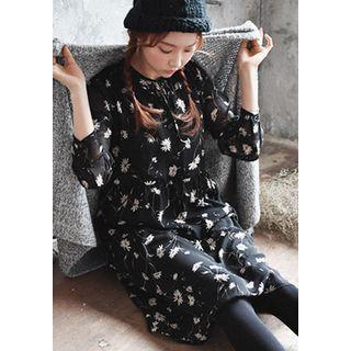 Tie-neck Floral Chiffon Shirtdress