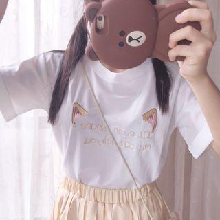 Short-sleeve Embroidered Loose-fit Crewneck T-shirt
