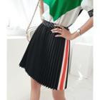 Letter-detail Accordion-pleat Skirt Black - One Size