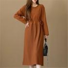 Drawcord-waist Ribbed Long Dress