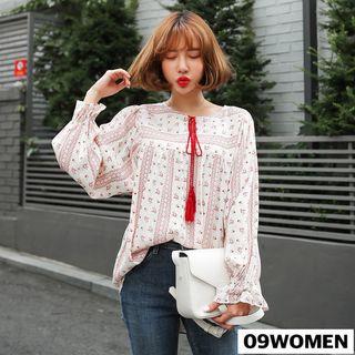 Plus Size Tassel-detail Patterned Top