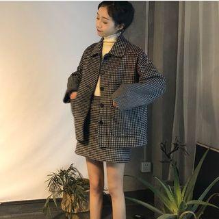 Cropped Plaid Wool Jacket / Mini Skirt