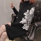 Long-sleeve Floral Jacquard Knit Dress