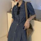 Elbow-sleeve Denim Shirt / Maxi A-line Skirt