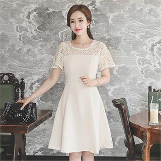 Sheer Lace Trim A-line Dress