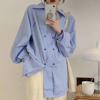 Long-sleeve Oversize Striped Shirt Plaid - One Size