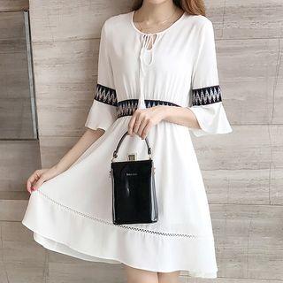 Embroidered Elbow Sleeve Tasseled Dress