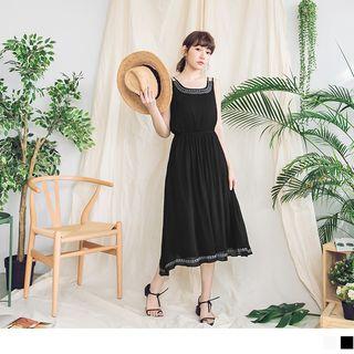 Sleeveless Embroidered Trim A-line Dress