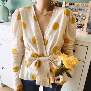 Long Sleeve Dotted Print V-neck Top