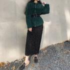 Zip Jacket / Midi Furry Sheath Skirt