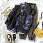 Tie-dyed Shirt / Cargo Vest / Drawstring-cuff Wide-leg Cargo Pants