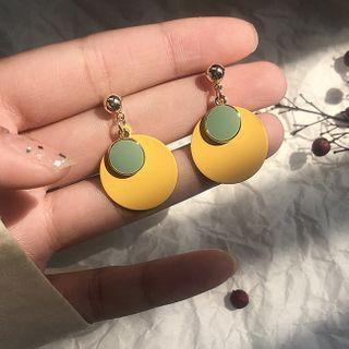 Glaze Disc Dangle Earring 1 Pair - Yellow & Green - One Size
