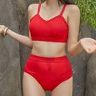 Set: Plain Bow-back Bikini Top + High-waist Bottom