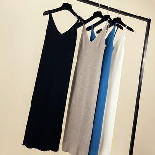 Spaghetti Strap V-neck Sheath Knit Dress