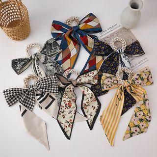 Print Ribbon Faux Pearl Hair Tie (various Designs)