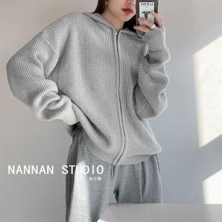 Loose-fit Hooded Knit Jacket Gray - One Size