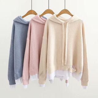 Mock Two-piece Hooded Knit Top