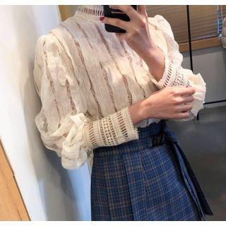 Long-sleeve Mock-neck Top White - One Size