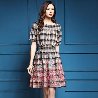 Printed Off-shoulder A-line Dress