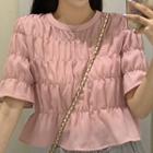 Short-sleeve Shirred Chiffon Top Cherry Pink - One Size