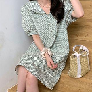 Short Sleeve Peter Pan Collar Gingham Shift Dress